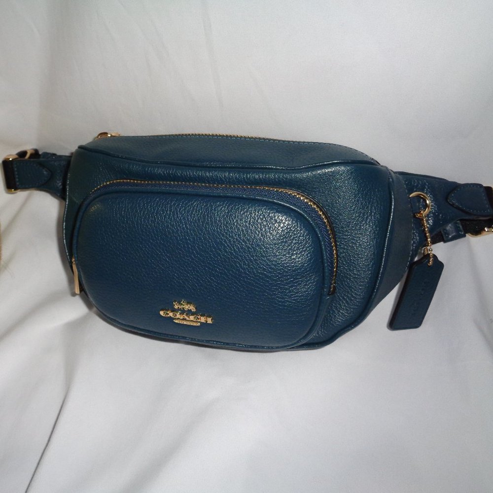 Coach 6488 Leather Court Belt Bag Fanny Pack Sling Peacock Green- NWOT